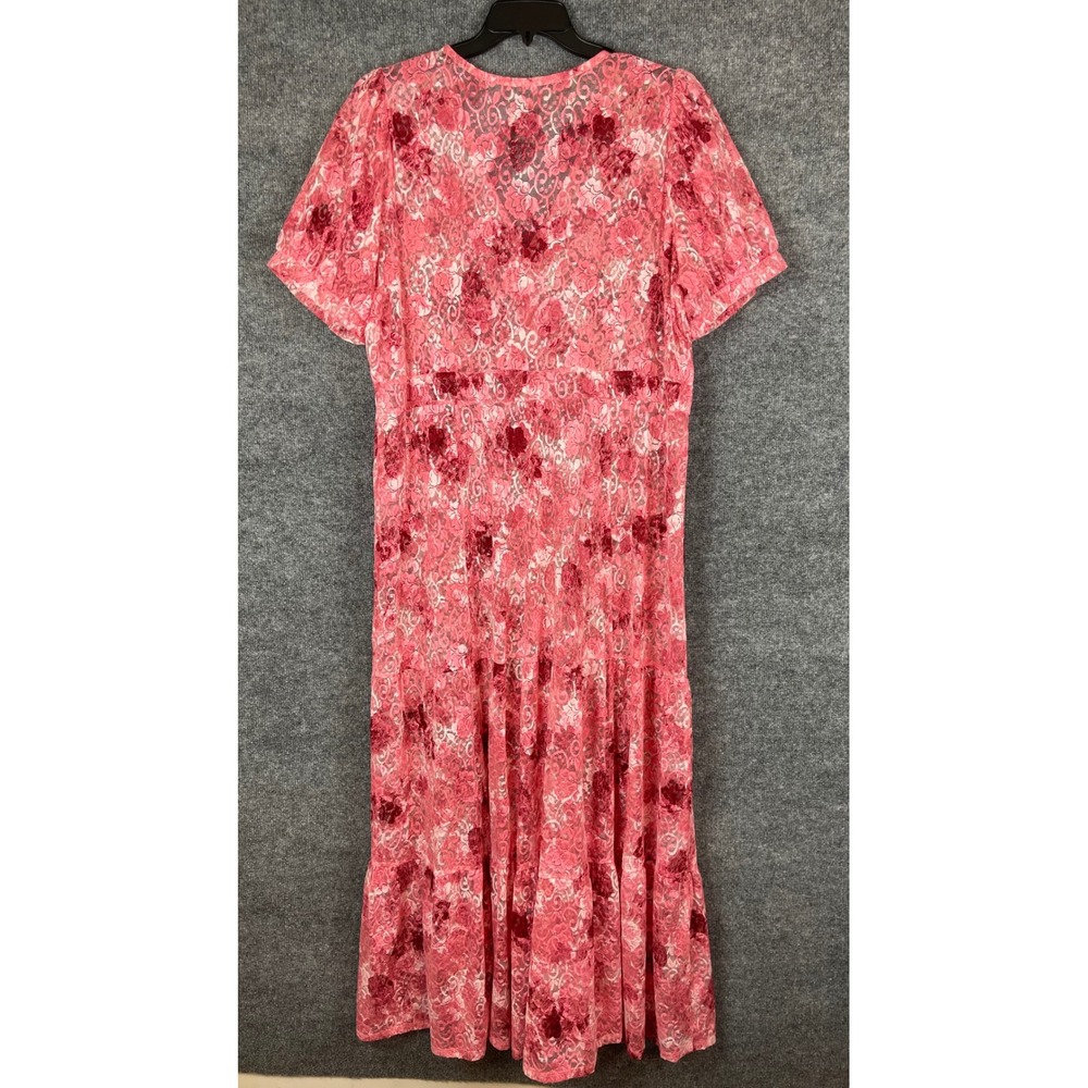 Chico's Floral Lace Maxi Dress Women's 1X Pink Excellent Tiered Puff Sleeve - Picture 9 of 10